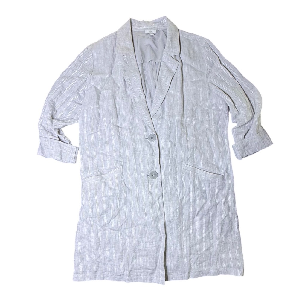 J.Jill Striped Linen Blend Blazer Jacket Coat‎ Gray Size L